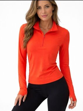 NIKE Dri FIT Orange 1/2 ZIP UP LONG SLEEVE SHIRT Ribbed Stretch Size M